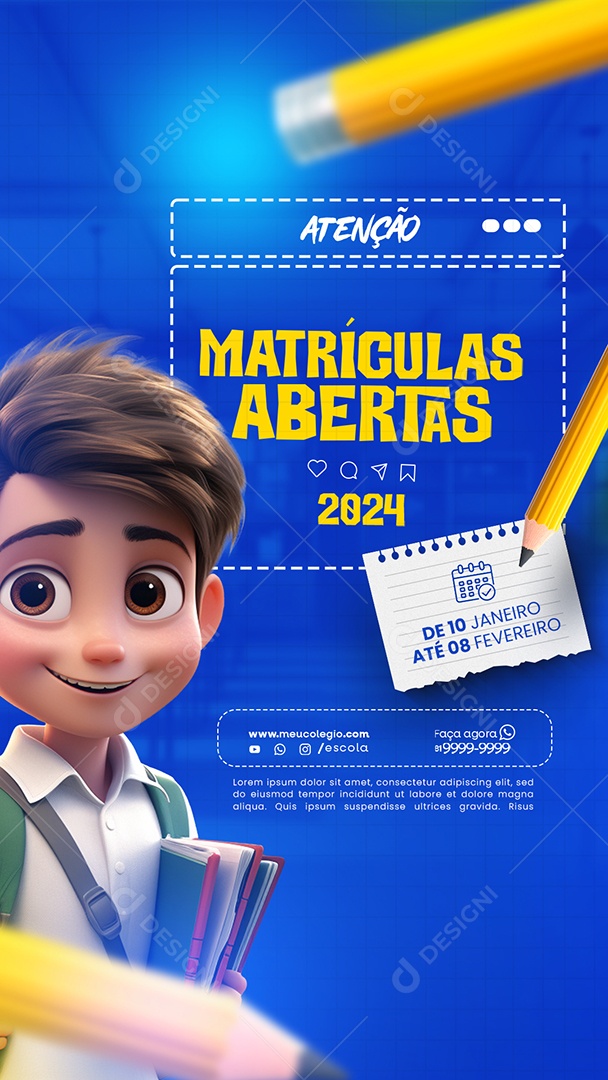 Social Media Atenção Matrículas Abertas 2024 PSD Editável