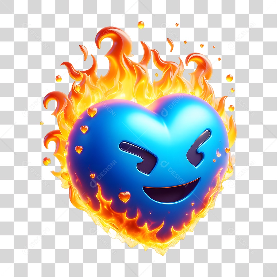 Elemento 3D Coração em Chamas PNG Transparente