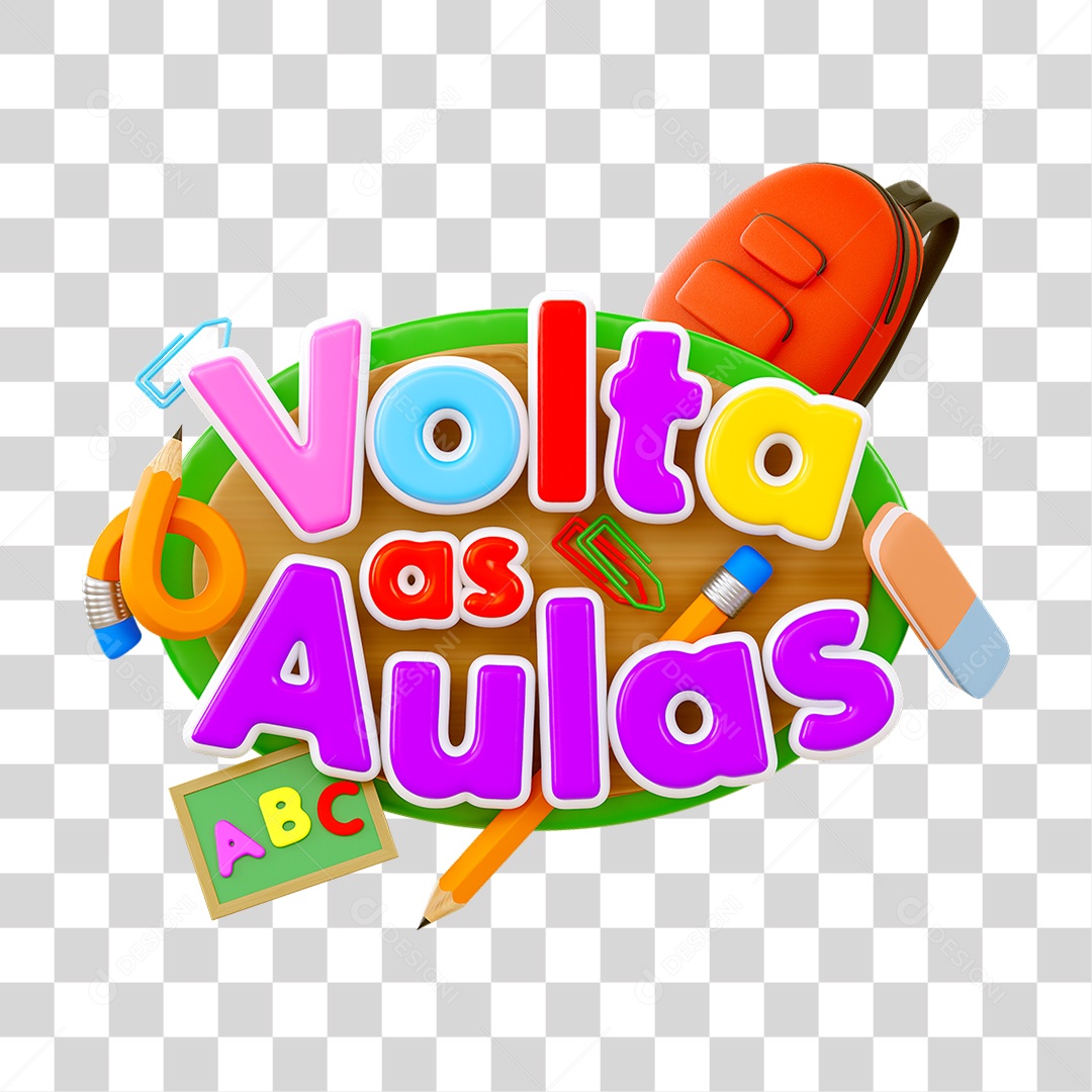Selo 3D Volta ás Aulas PNG Transparente