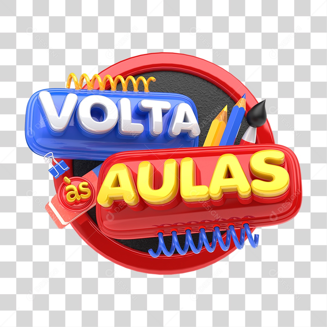 Selo 3D Volta ás Aulas PNG Transparente