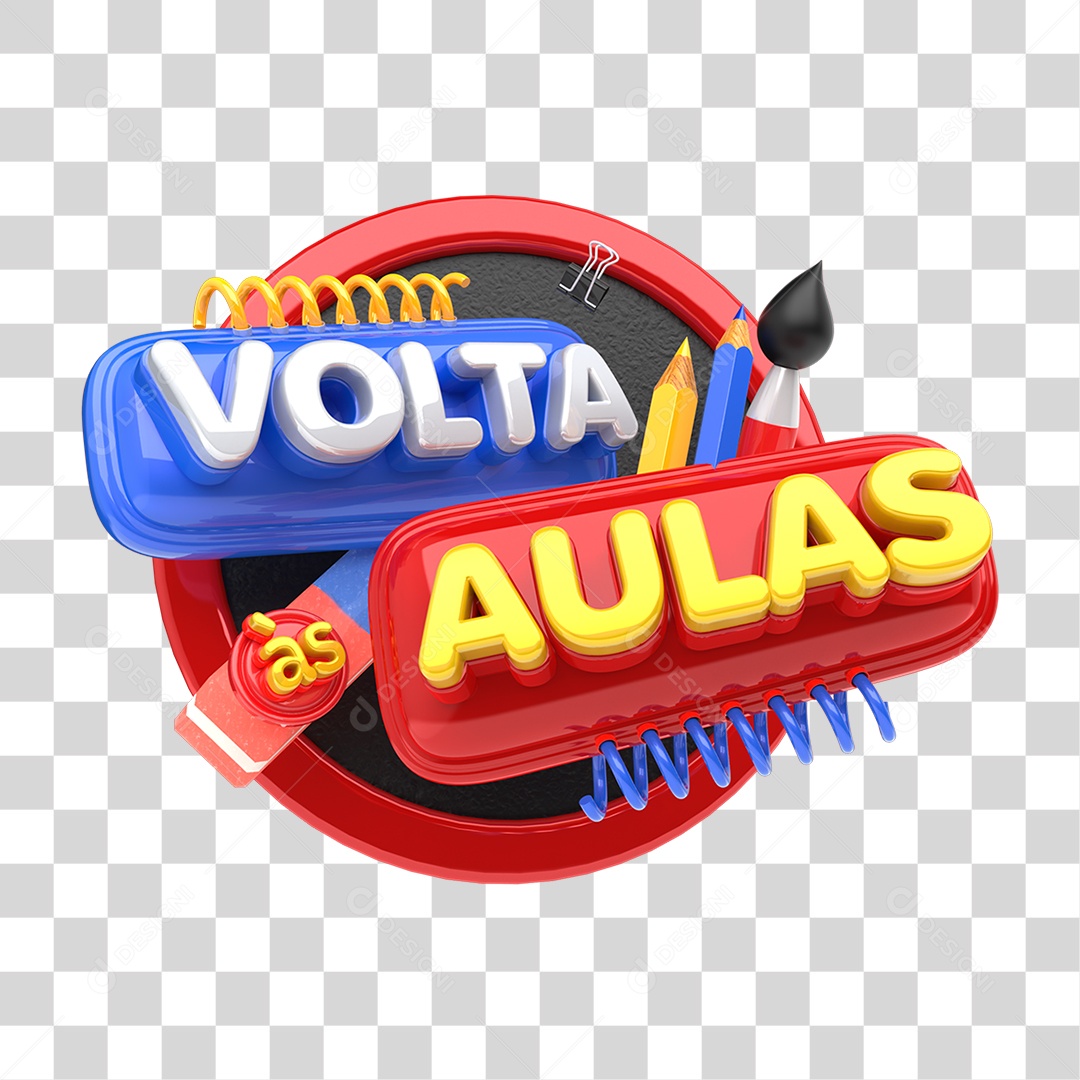 Selo 3D Volta ás Aulas PNG Transparente