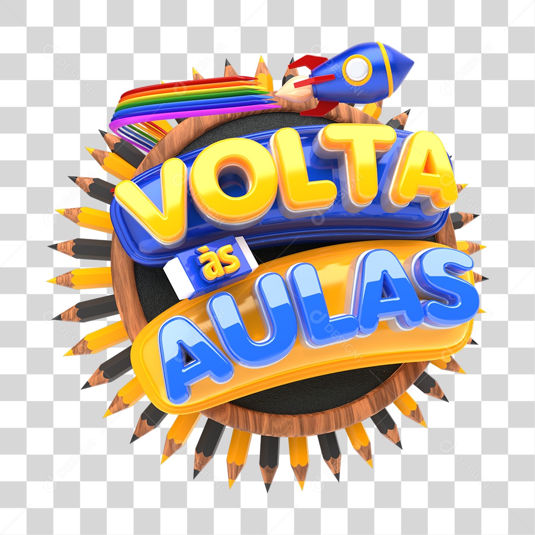 Selo 3D Volta ás Aulas PNG Transparente