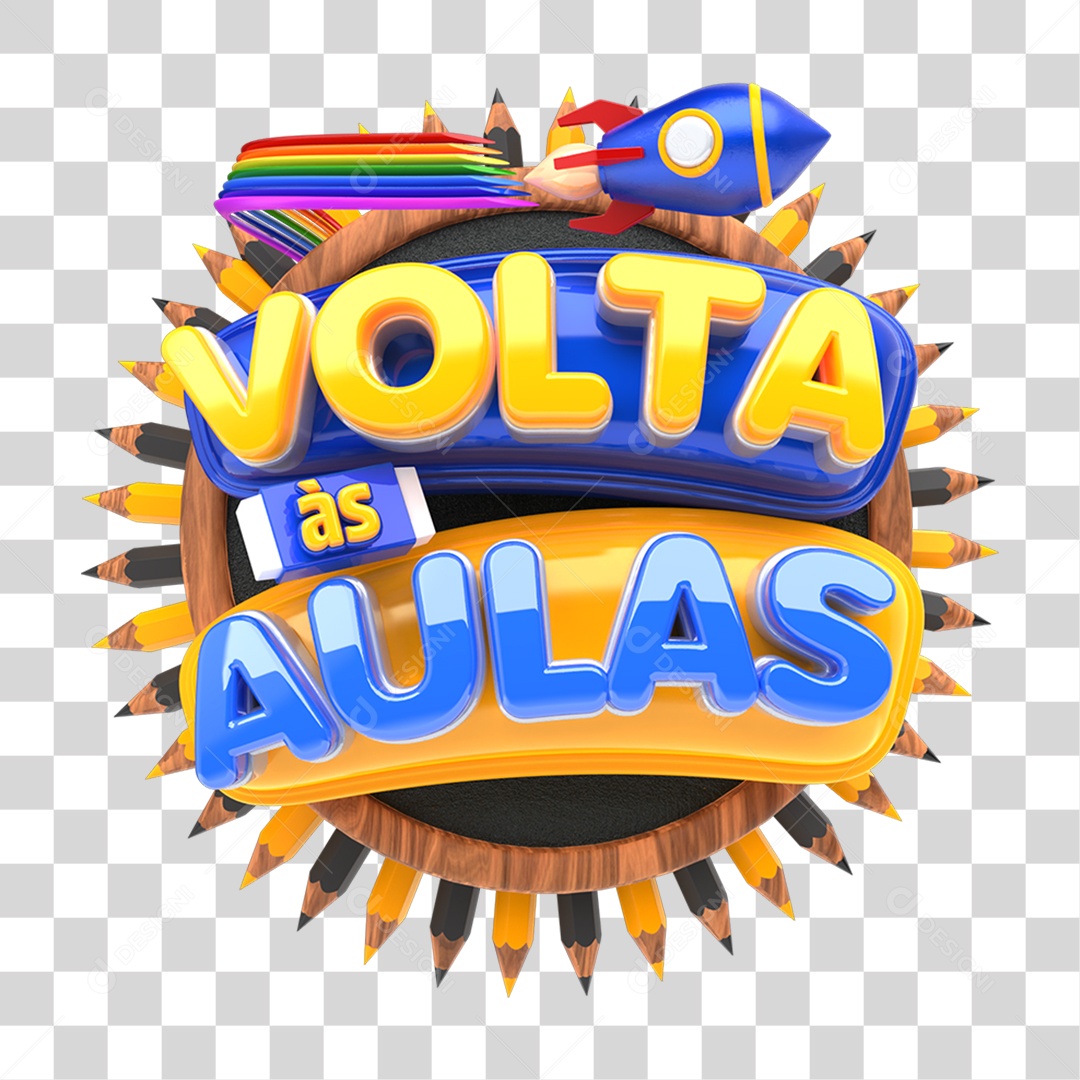 Selo 3D Volta ás Aulas PNG Transparente