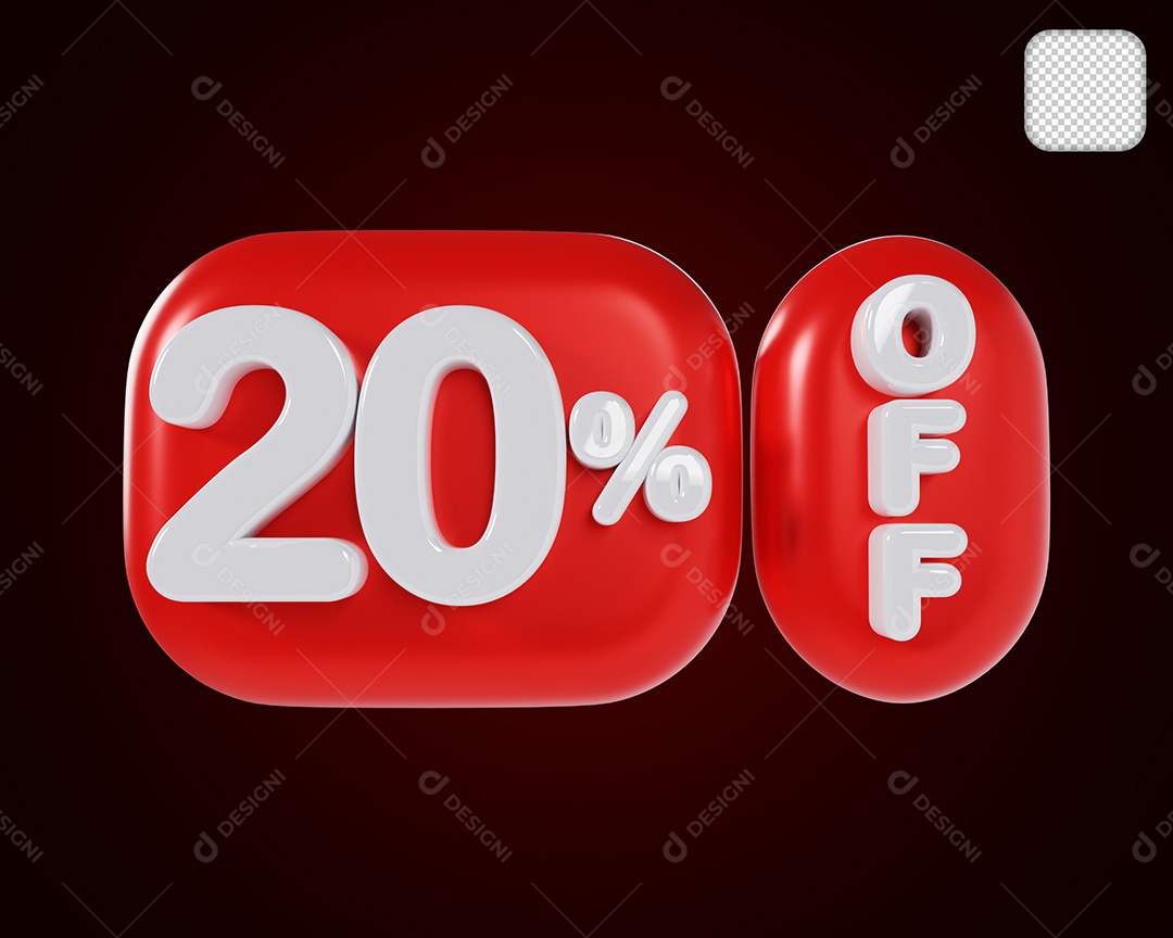Desconto 20% OFF Elemento 3D Vermelho Branco para Coposição PSD
