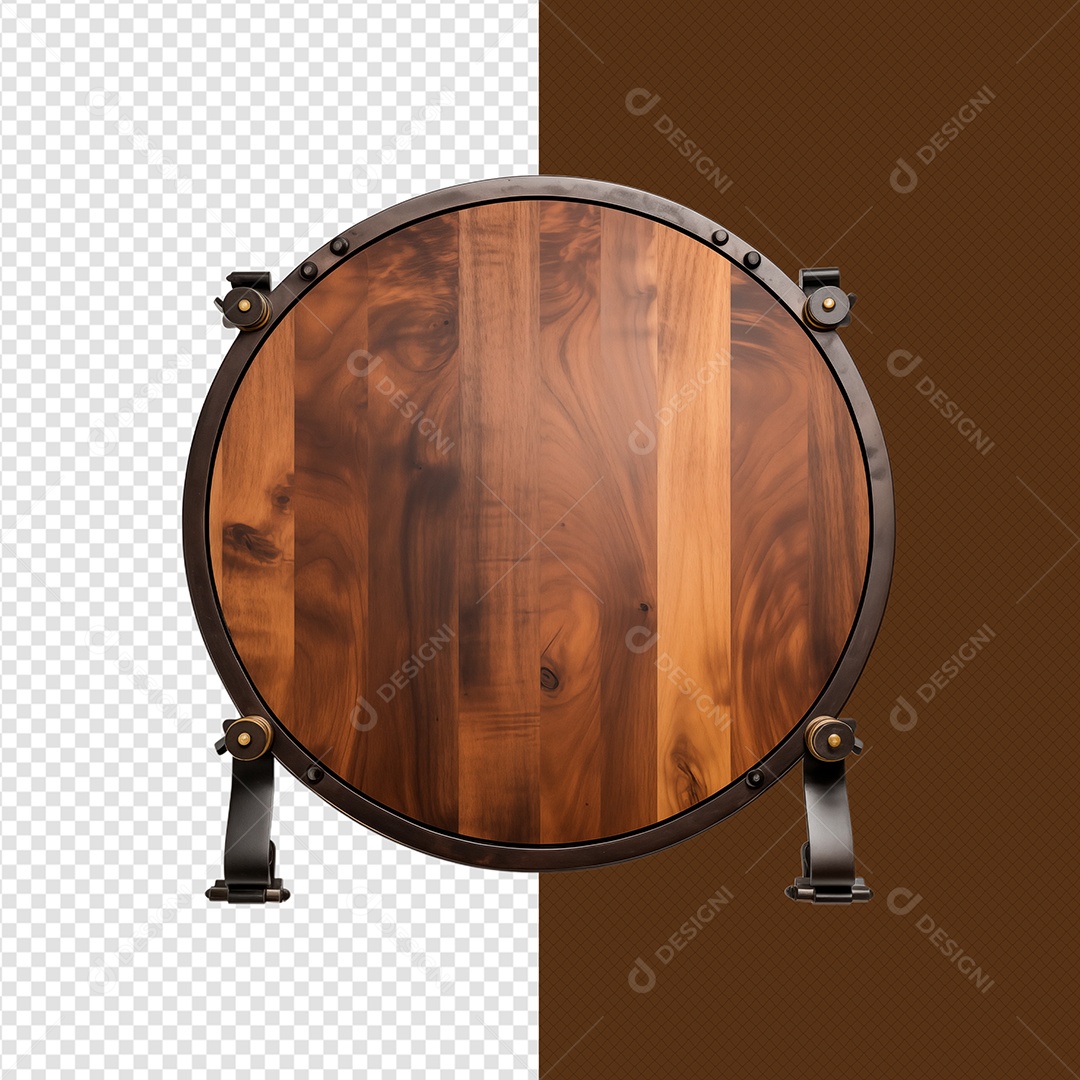 Elemento 3D Madeira Circular Ferro Para Composição PSD