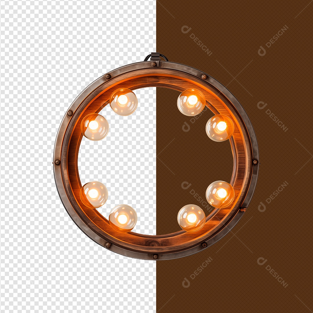 Elemento 3D Madeira Circular Com Lâmpadas Para Composição PSD