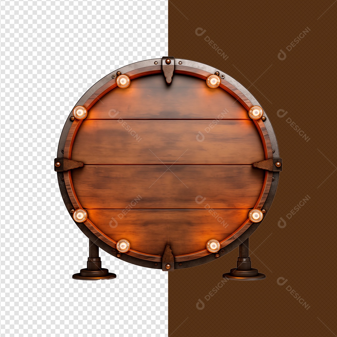 Madeira Circular Lâmpadas Ferro Elemento 3D Para Composição PSD