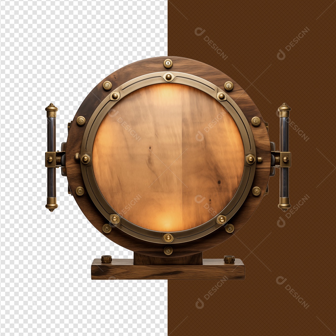 Elemento 3D Madeira Redonda Ferro Para Composição PSD