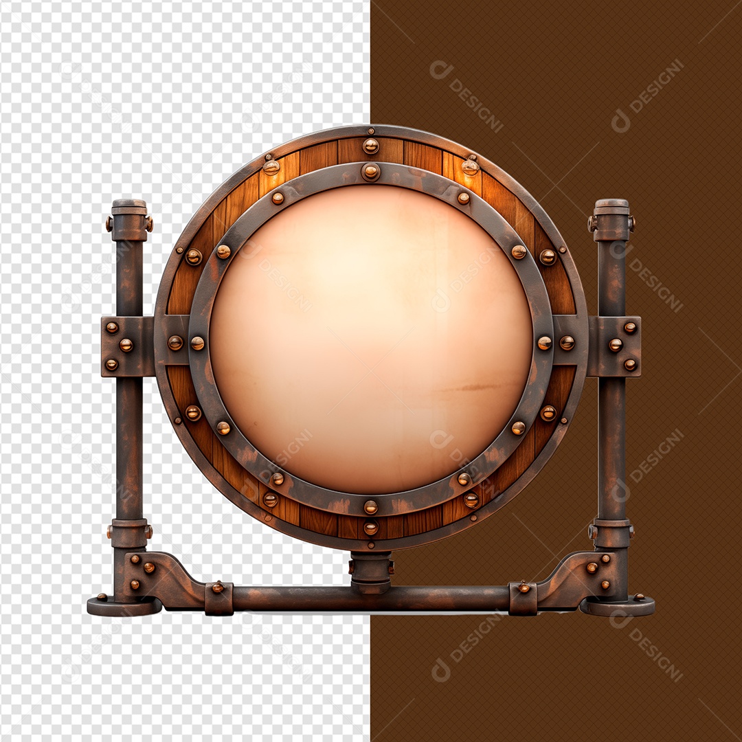 Elemento 3D Madeira Circular Ferro Aço Para Composição PSD