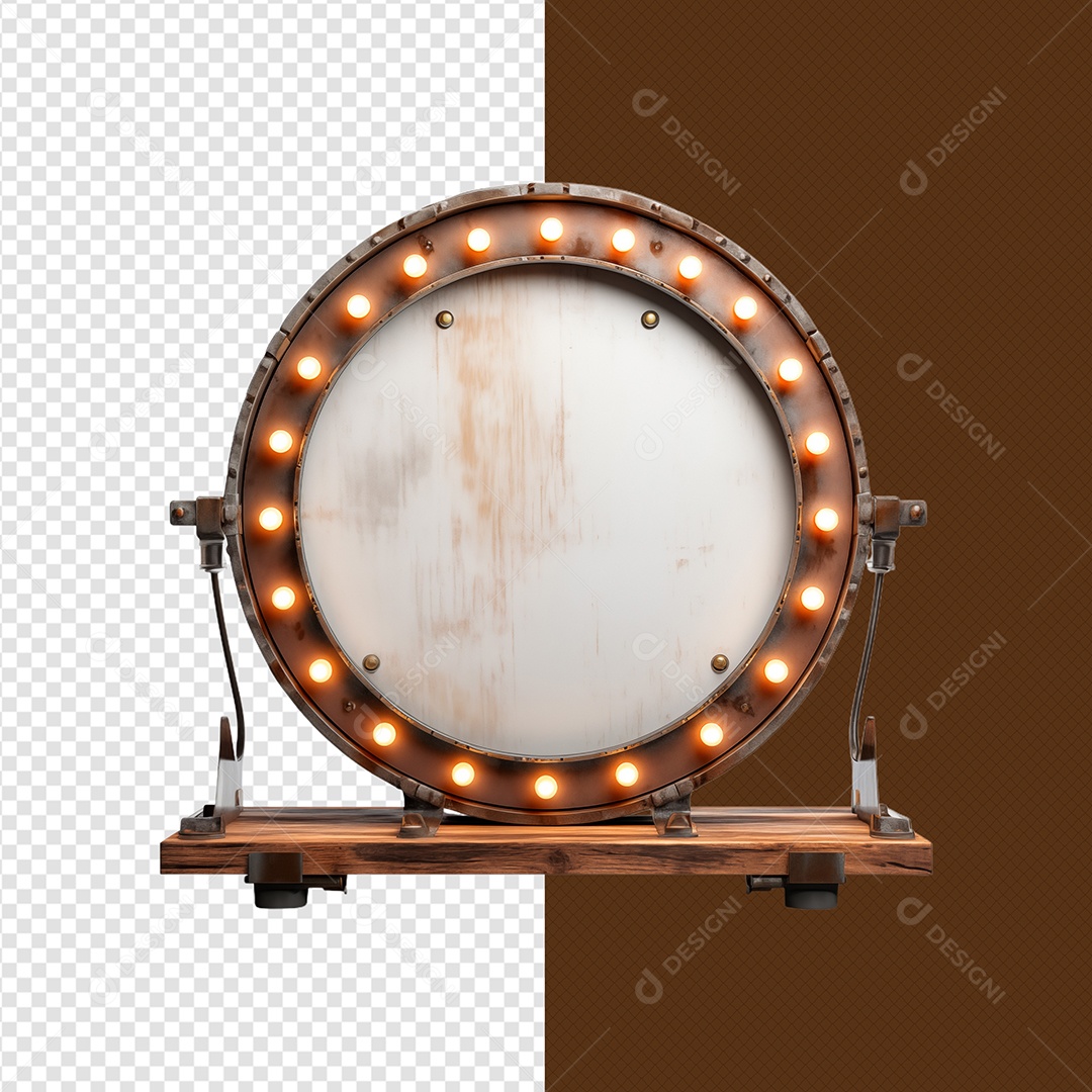 Elemento 3D Madeira Circular Placa Lâmpadas Para Composição PSD