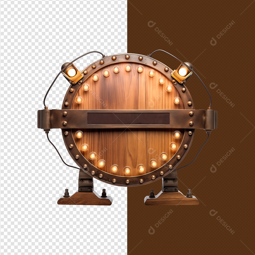 Elemento 3D Madeira Circular Luz Para Composição PSD