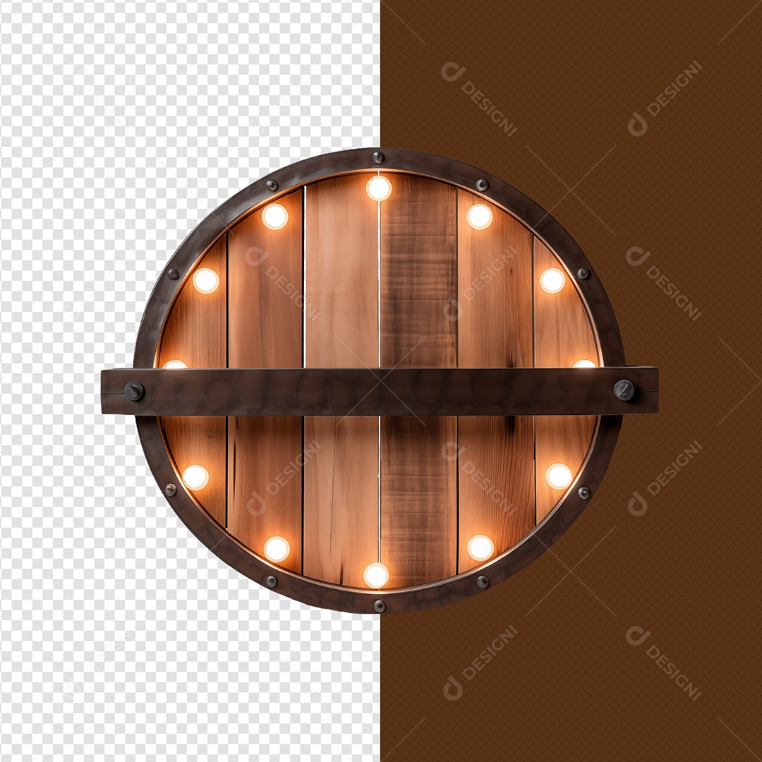 Elemento 3D Madeira Com Lâmpadas Para Composição PSD