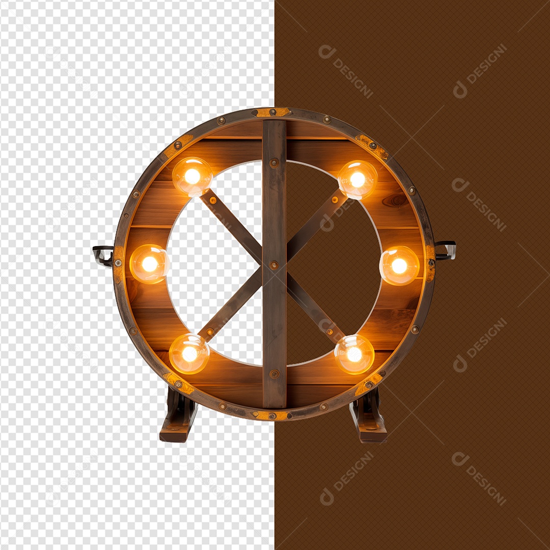 Elemento 3D Madeira Circular Lâmpada Para Composição PSD
