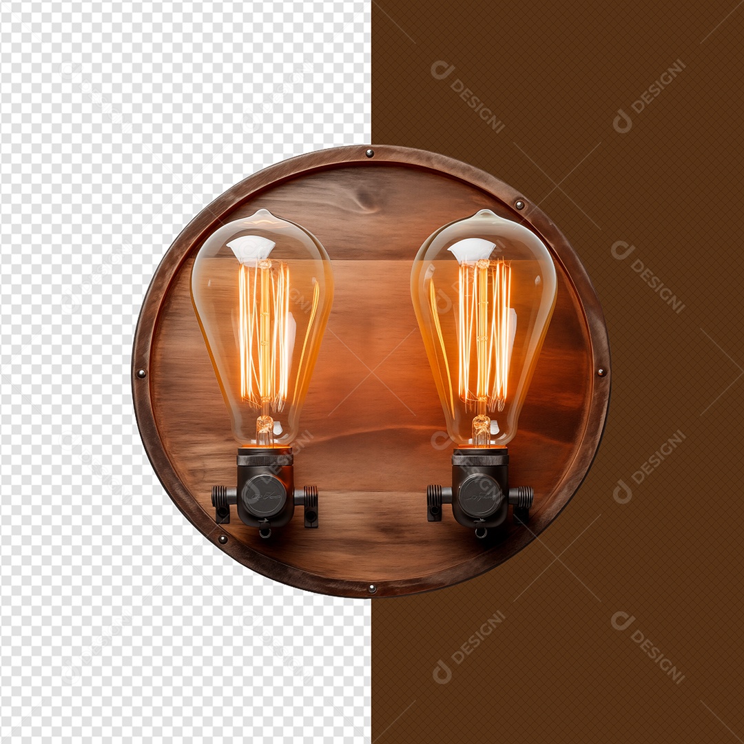 Elemento 3D Madeira Com Lâmpada Para Composição PSD