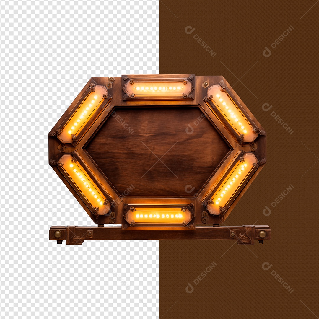 Moldura De Madeira Com Led Elemento 3D Para Composição PSD