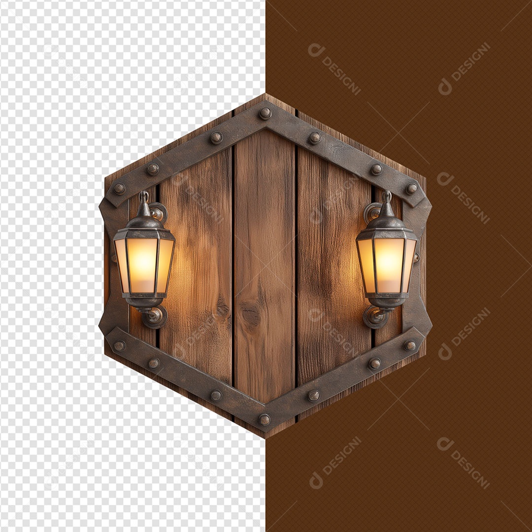 Elemento 3D Madeira Com Lamparina Para Composição PSD