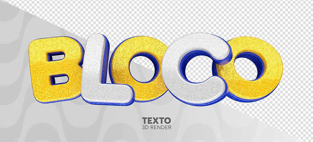 Bloco Texto 3D Amarelo Cinza e Azul para Composição PSD
