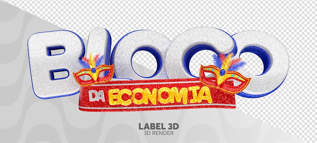 Bloco Da Economia Selo 3D Amarelo Vermelho e Azul para Composição PSD