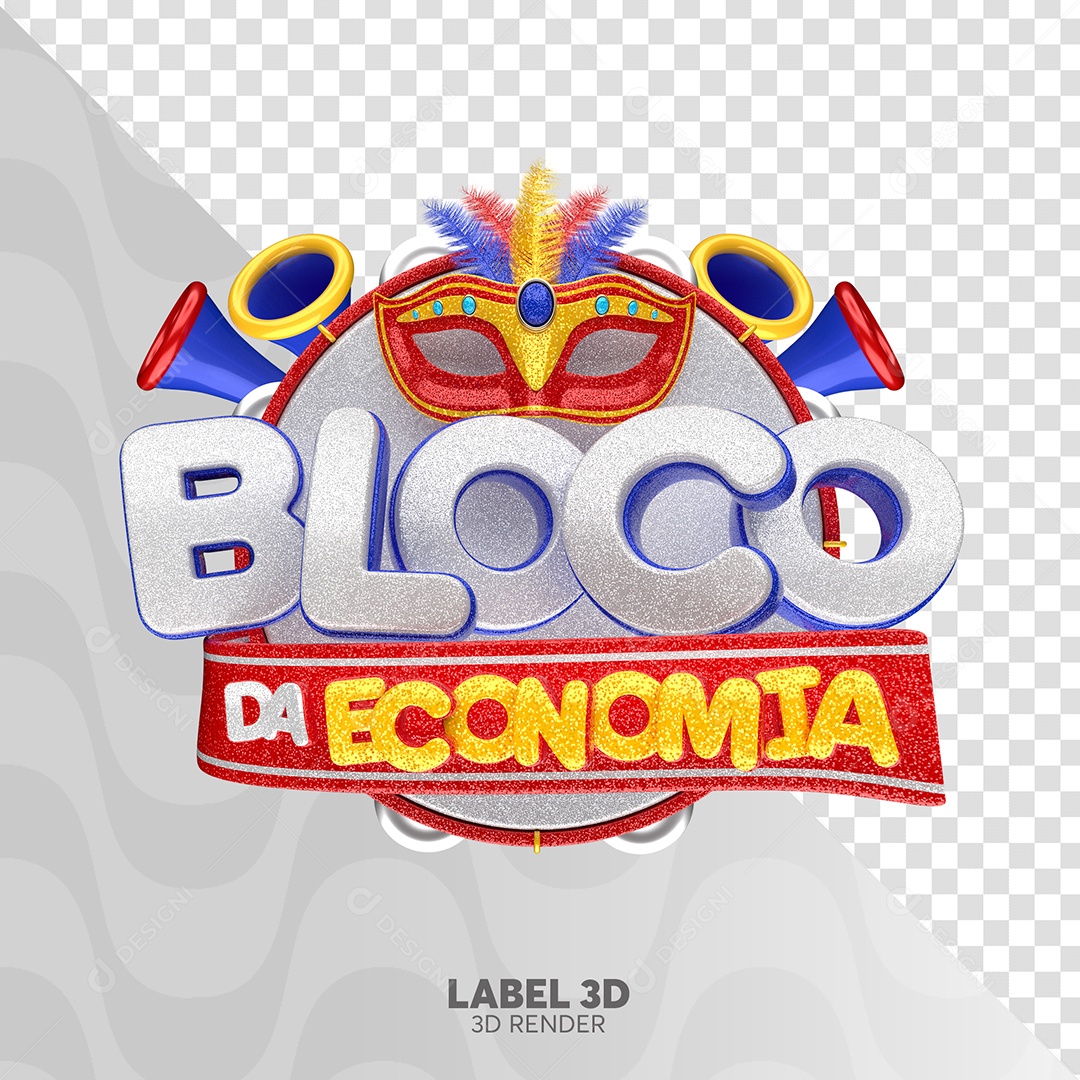 Bloco Da Economia Selo 3D Cinza Vermelho e Amarelo para Composição PSD