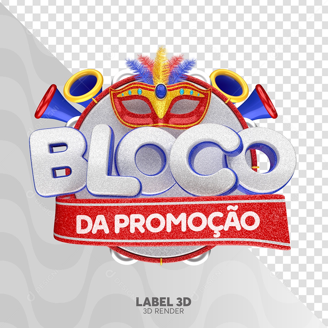Bloco Da Promoção Selo 3D Cinza Vermelho e Branco para Composição PSD