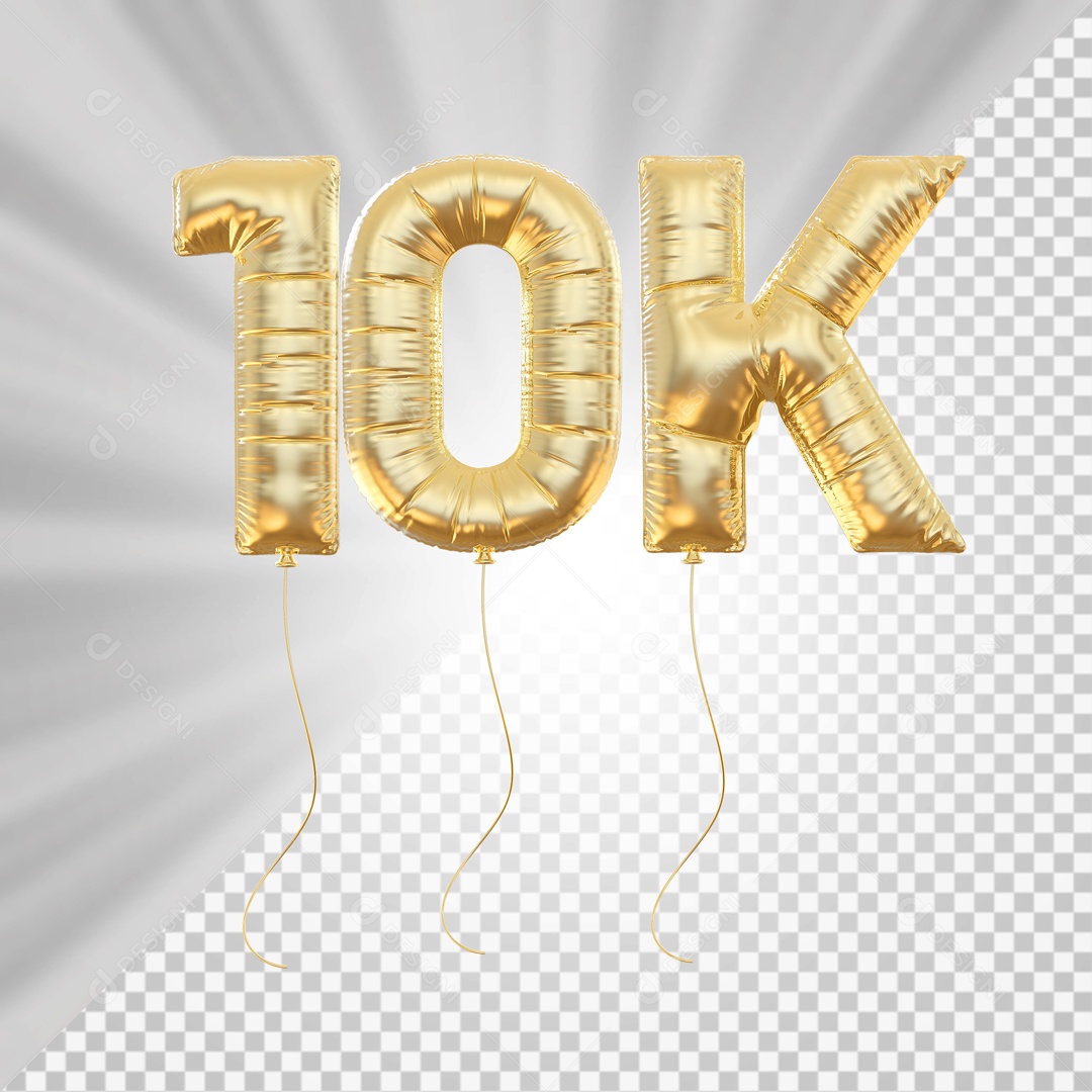 Balão 10K de Seguidores Elemento 3D para Composição PSD