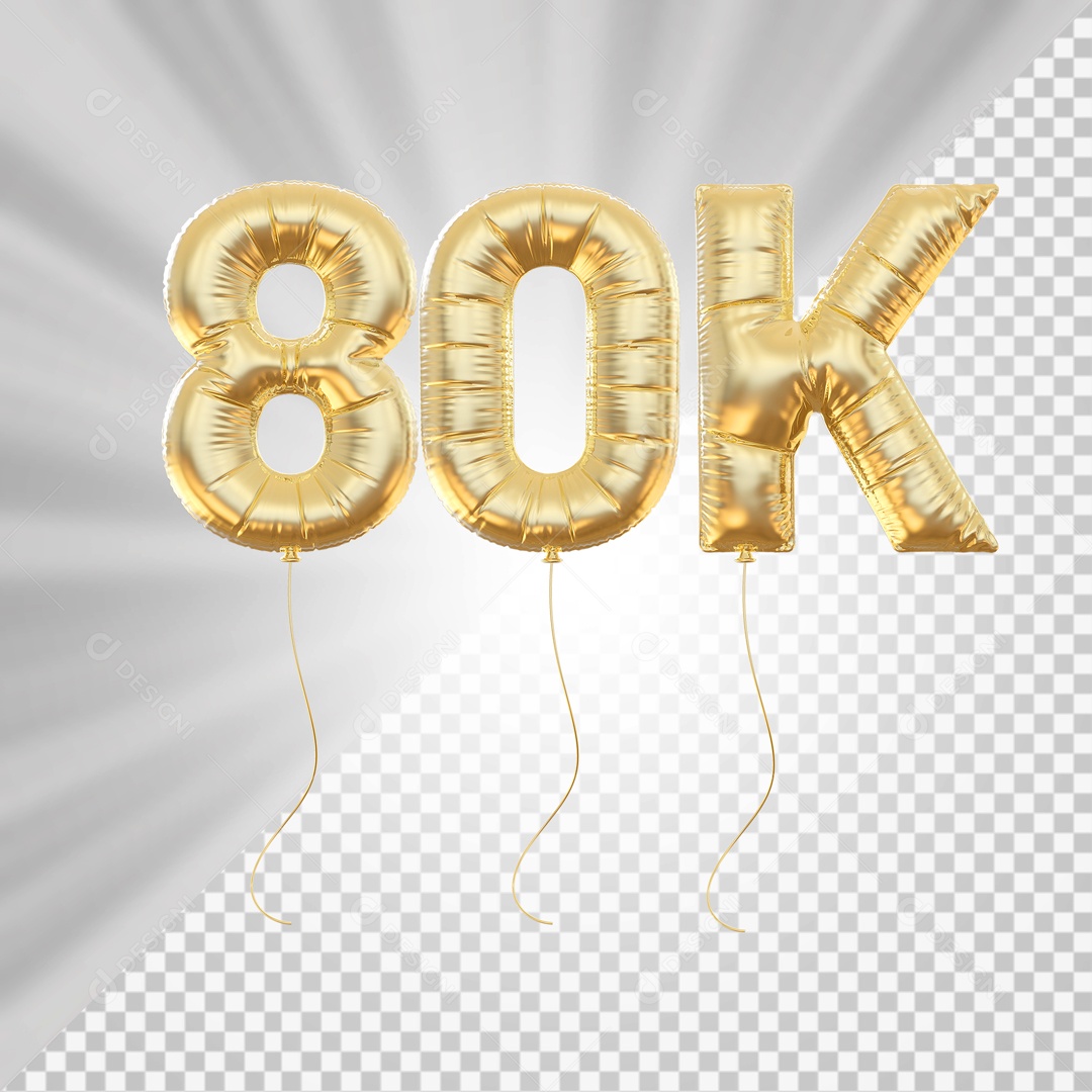 Balão 80K de Seguidores Elemento 3D para Composição PSD