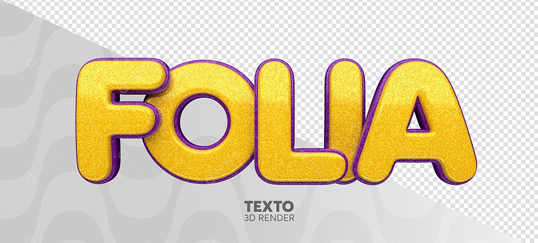 Folia Texto 3D Amarelo e Roxo para Composição PSD