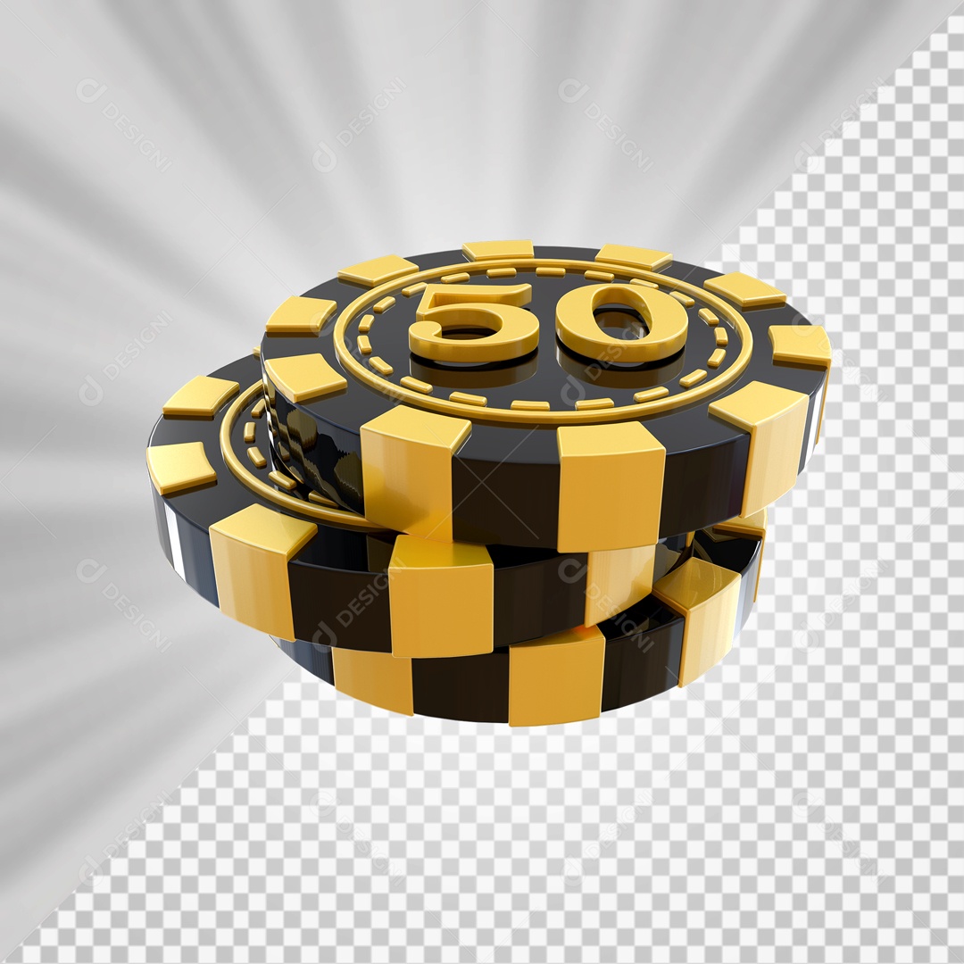 Fichas de Pôquer 50 Elemento 3D Preto Dourado para Composição PSD