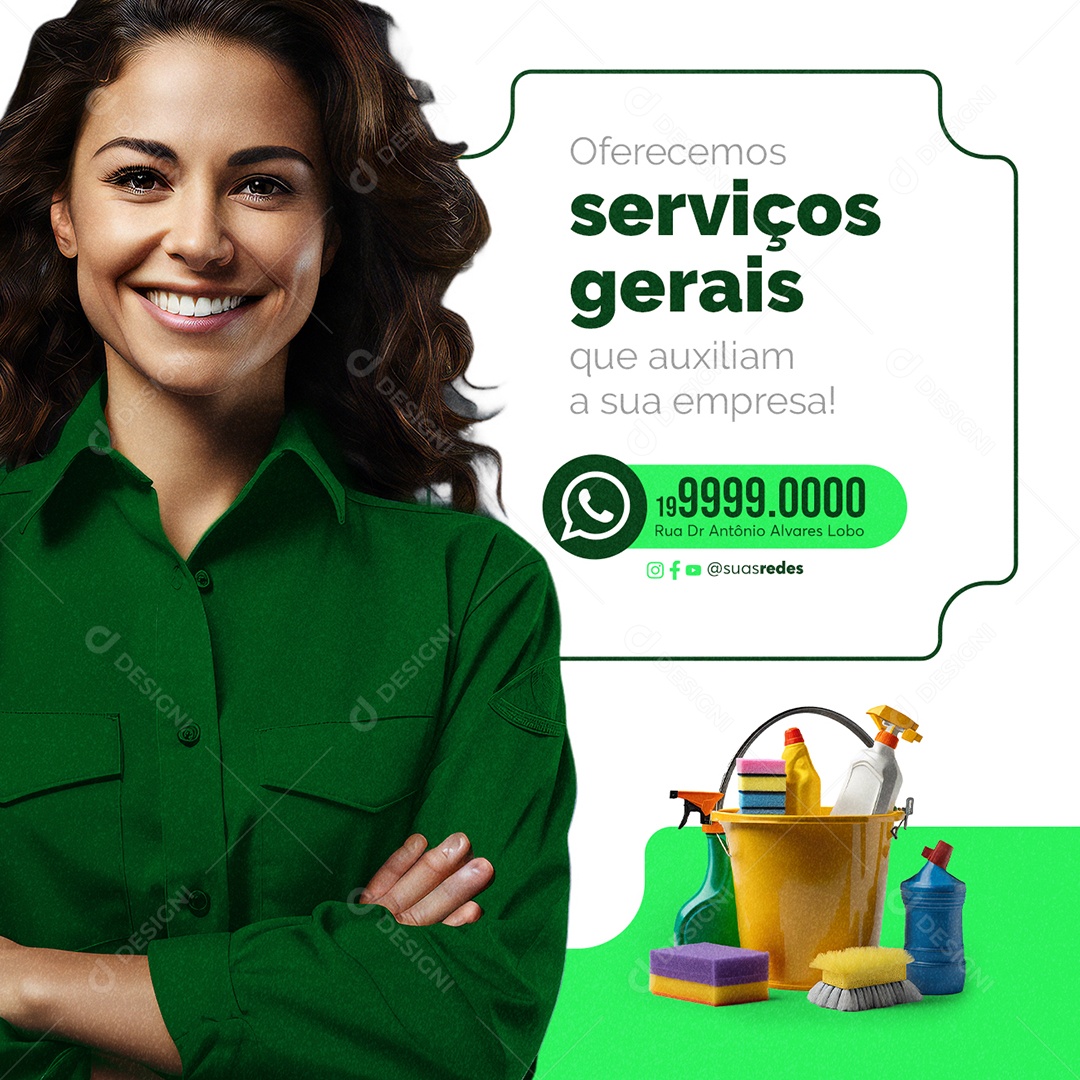 Oferecemos serviços gerais que auxiliam a sua empresa Social Media PSD Editável