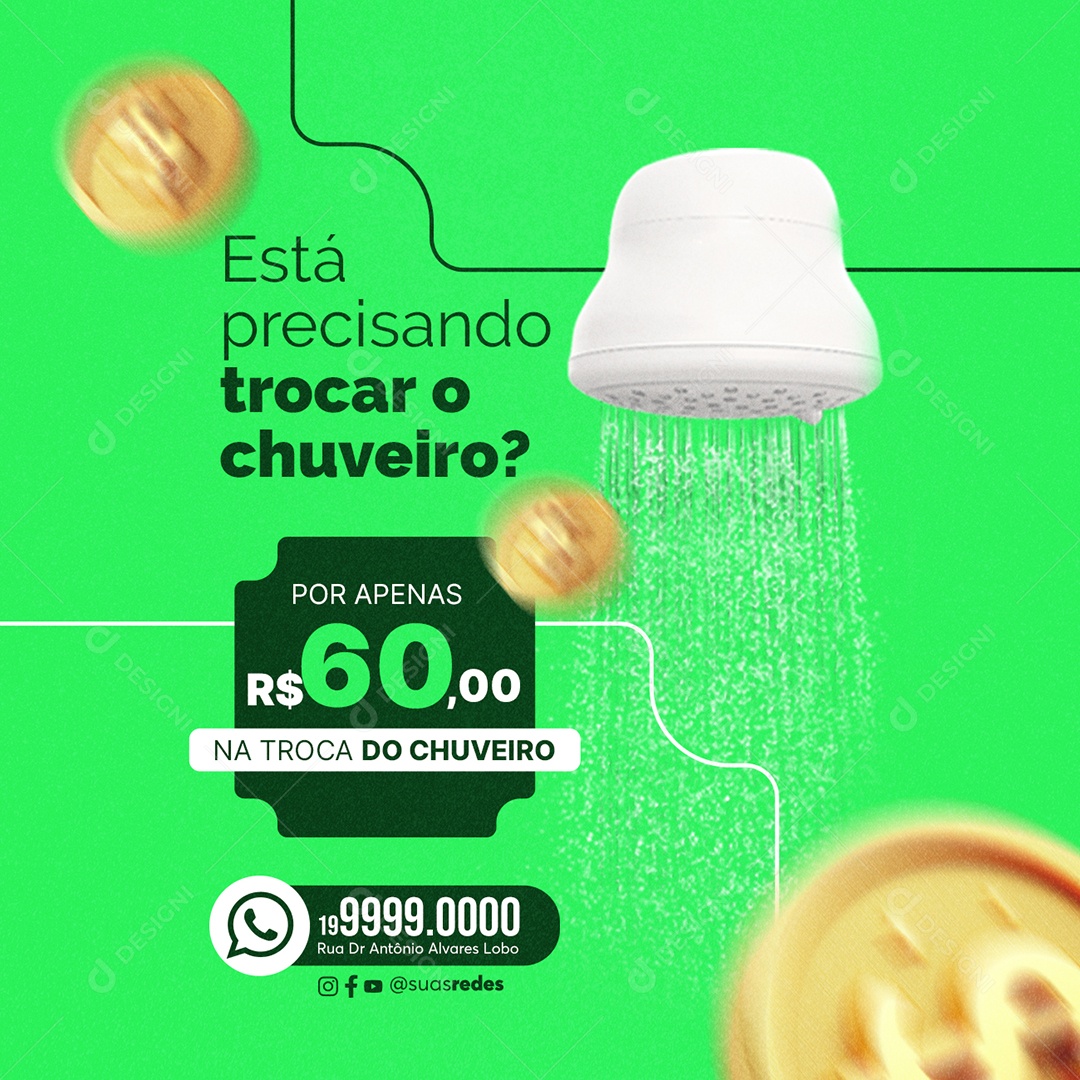 Serviços Gerais Está precisando trocar o chuveiro Social Media PSD Editável