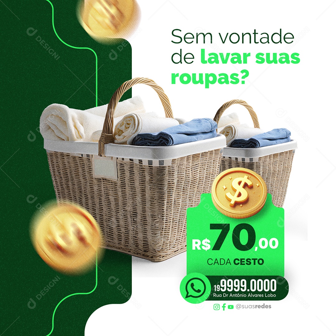 Serviços Gerais Sem vontade de lavar suas roupas Social Media PSD Editável