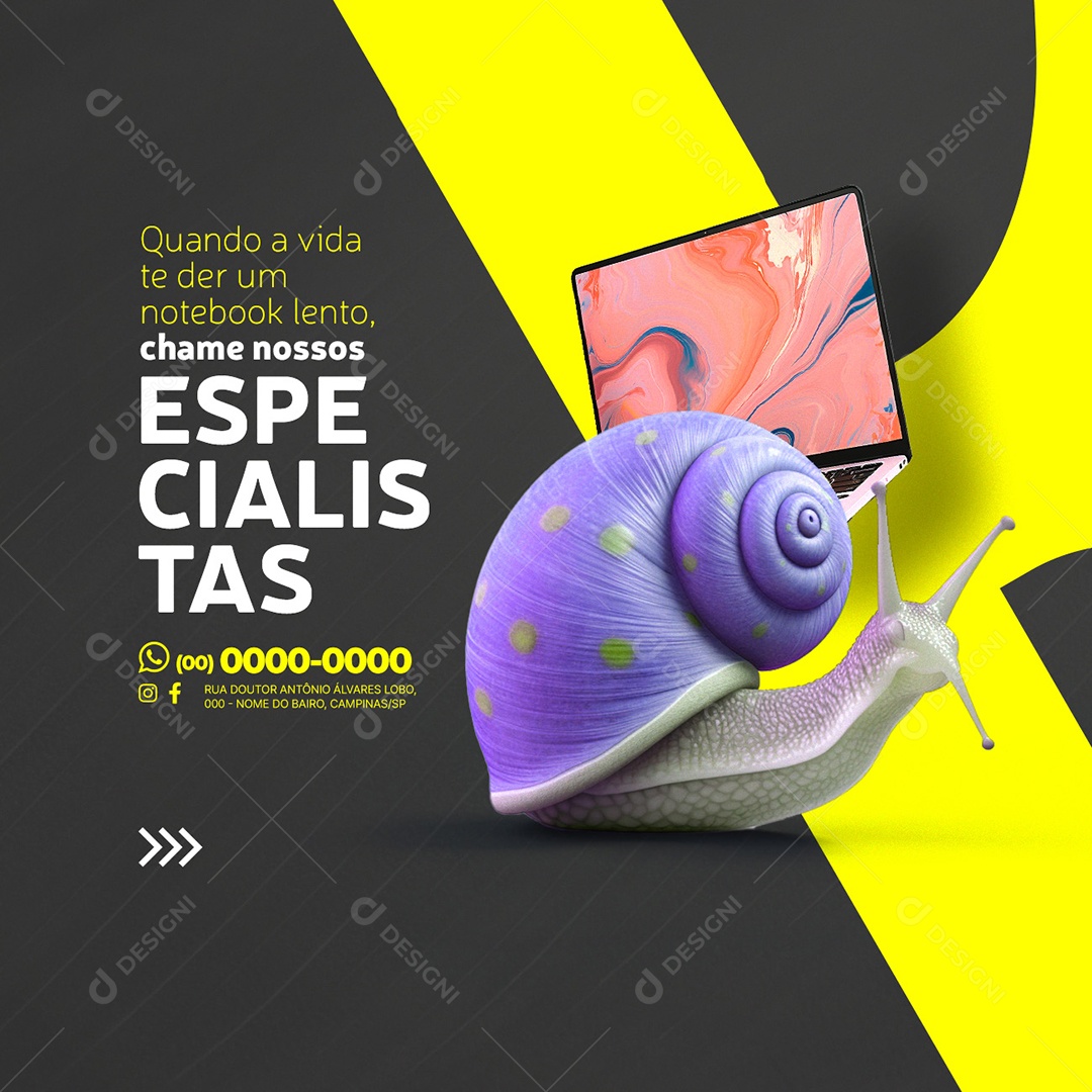 Manutenção de Notebooks Quando a vida te der um notebook lento chame nossos Especialistas Social Media PSD Editável