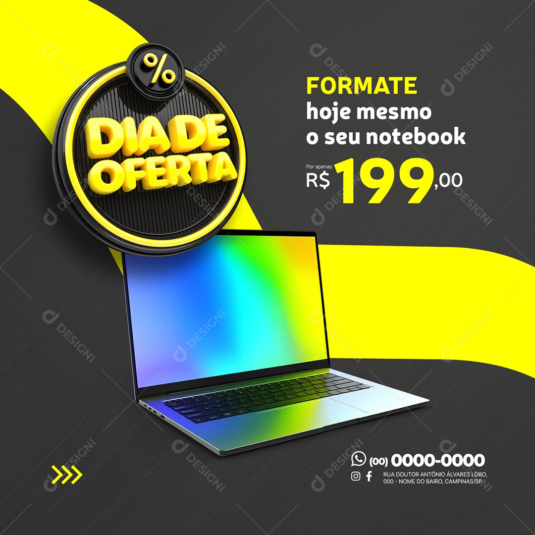 Manutenção de Notebooks Dia De Oferta Formate hoje mesmo o seu notebook Social Media PSD Editável