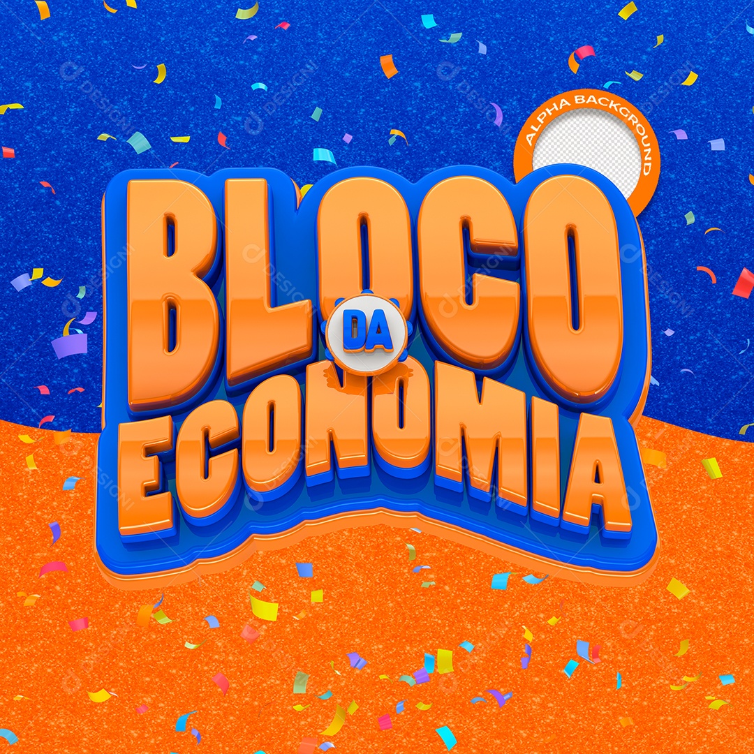 Selo 3D Bloco Da Economia Azul e Laranja Para Composição PSD