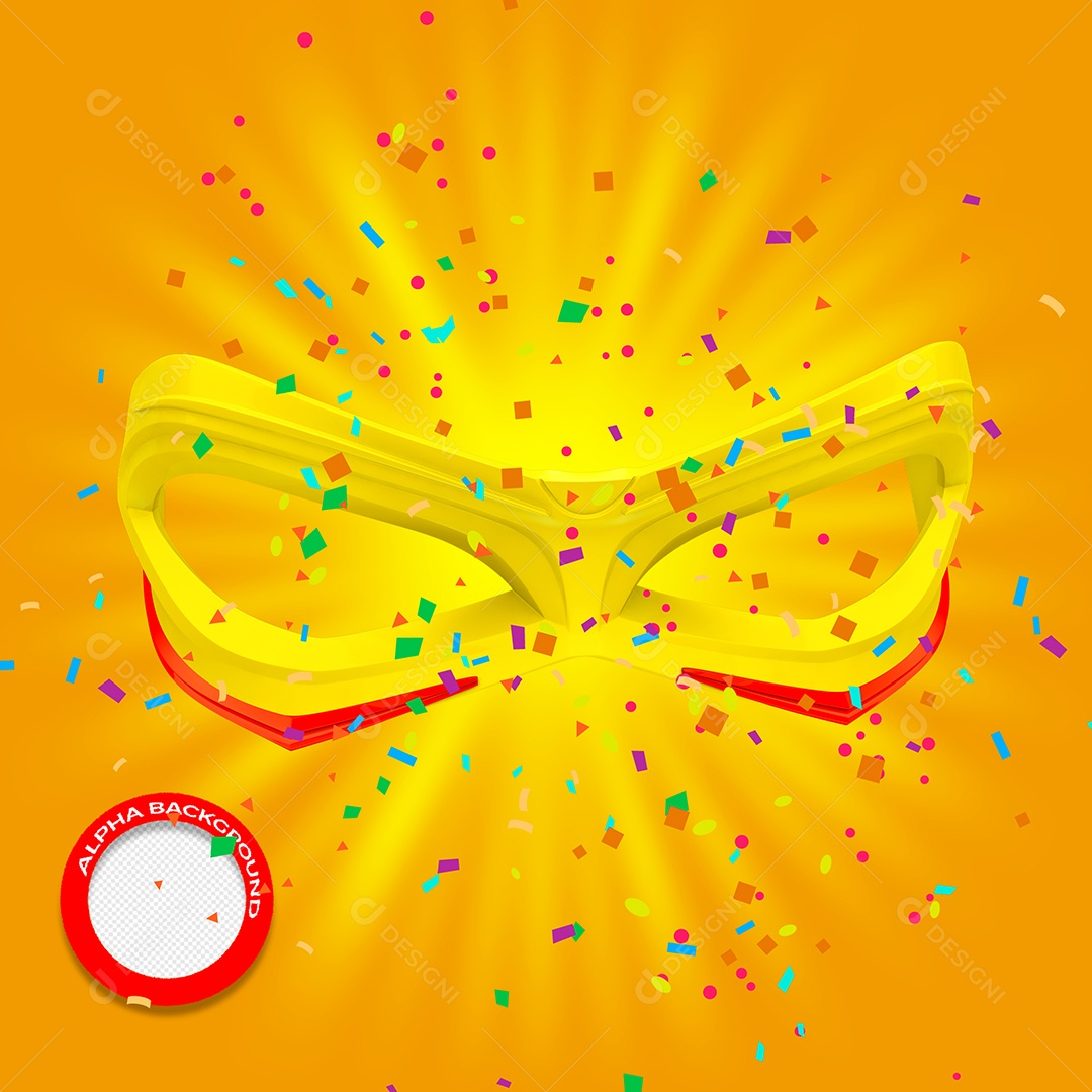 Mascara Amarela e Vermelha Carnaval Elemento 3D Para Composição PSD