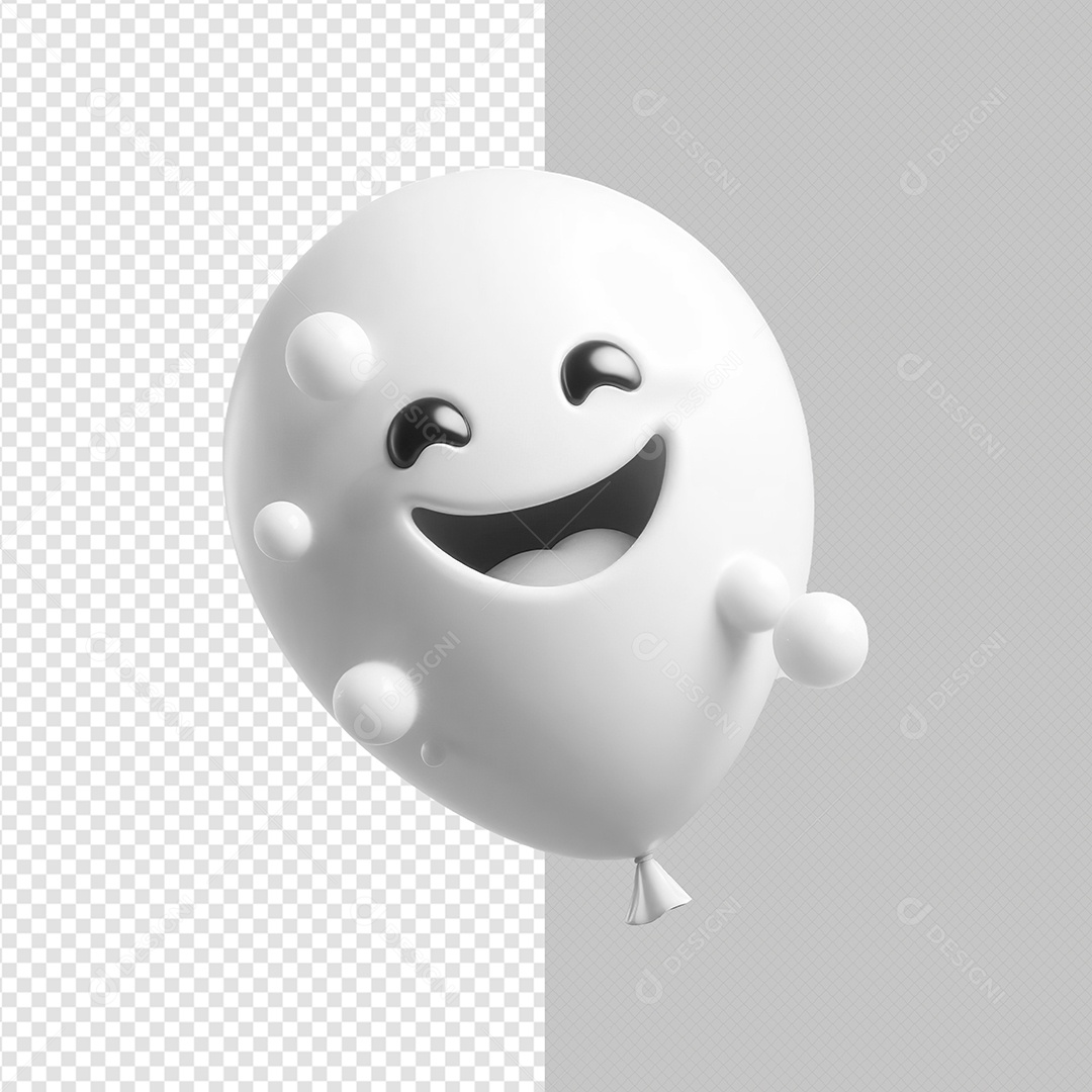 Elemento 3D Balão Sorrindo Janeiro Branco Para Composição PSD