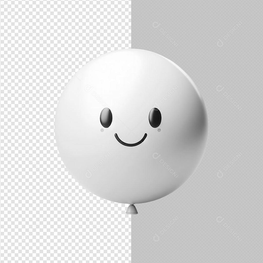 Balão Sorrindo Janeiro Branco Elemento 3D Para Composição PSD