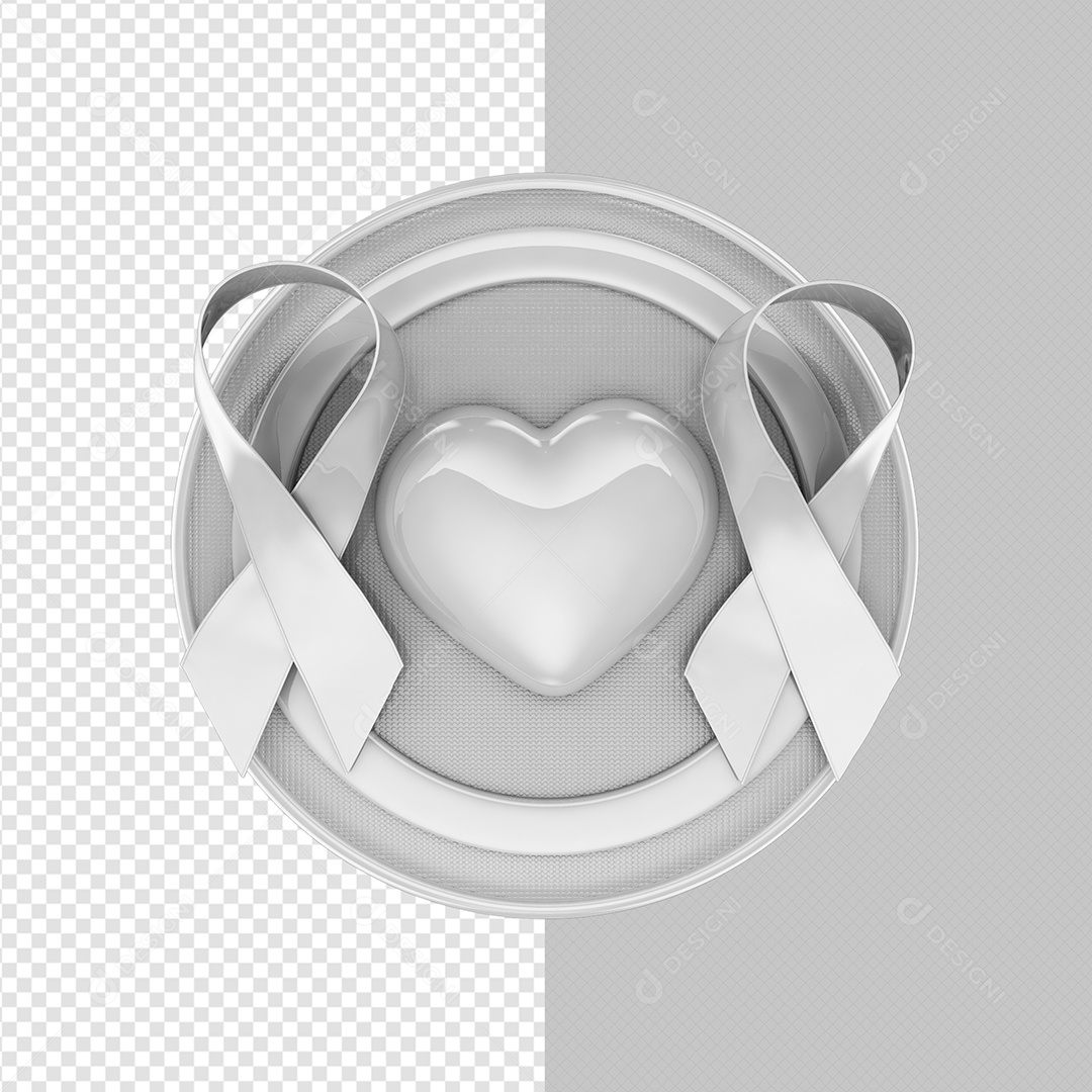 Elemento 3D Laço e Coração Branco Janeiro Branco Para Composição PSD