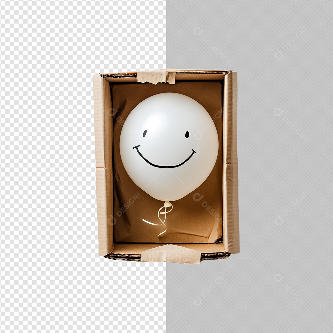 Elemento 3D Caixa Com Balão Sorrindo Janeiro Branco Para Composição PSD