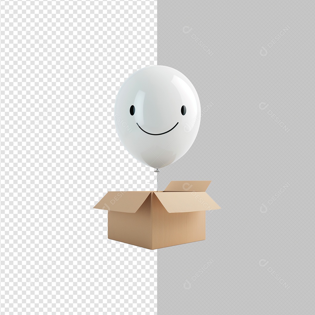 Elemento 3D Caixa Com Balão Sorrindo Janeiro Branco Para Composição PSD