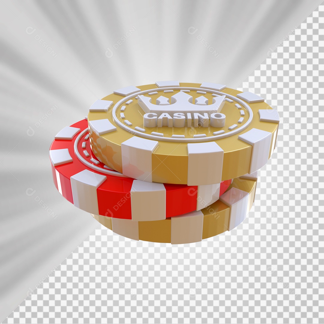 Fichas de Pôquer Elemento 3D Vermelho Dourado para Composição PSD