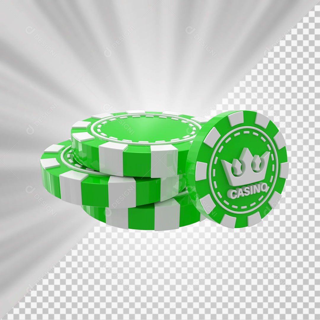 Fichas de Pôquer de Cassino Elemento 3D Verde para Composição PSD