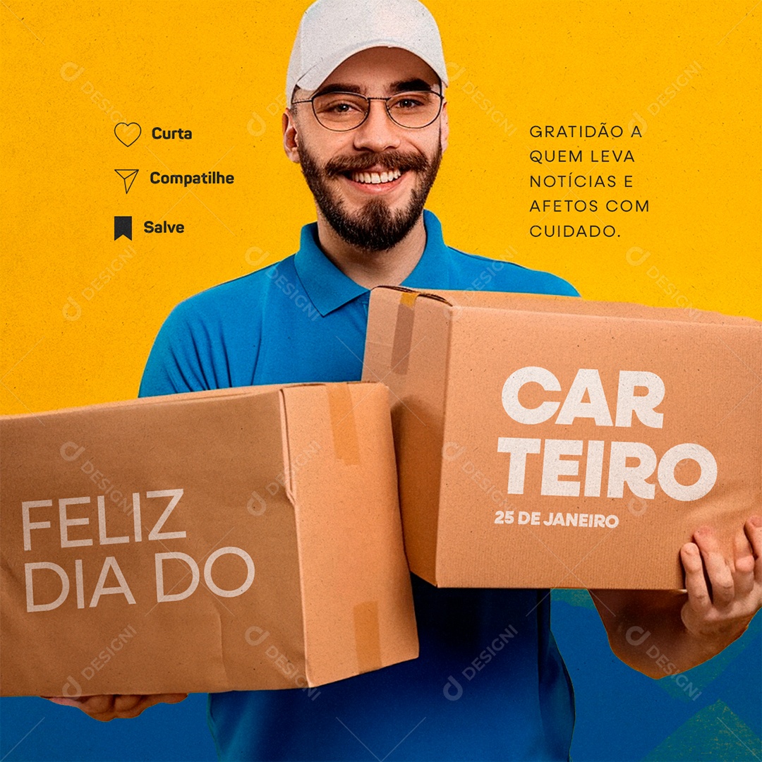 Dia Do Carteiro 25 De Janeiro Gratidão a quem Leva Notícias e Afetos com Cuidado Social Media PSD Editável