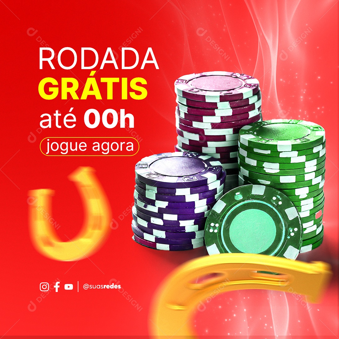 Cassino Online Rodada Grátis até 00h jogue agora Social Media PSD Editável