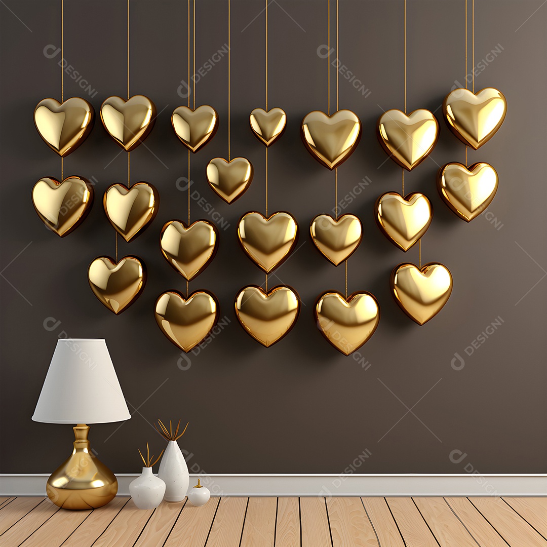 Corações dourados do dia dos namorados