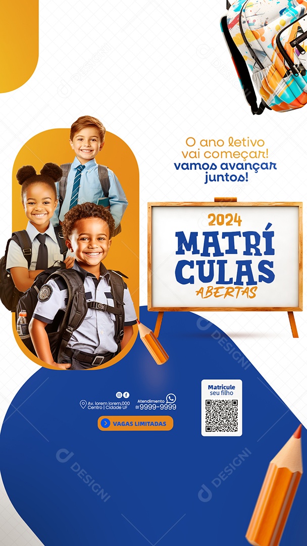 Social Media Story O Ano Letivo Vai Começar Matrículas Abertas PSD Editável
