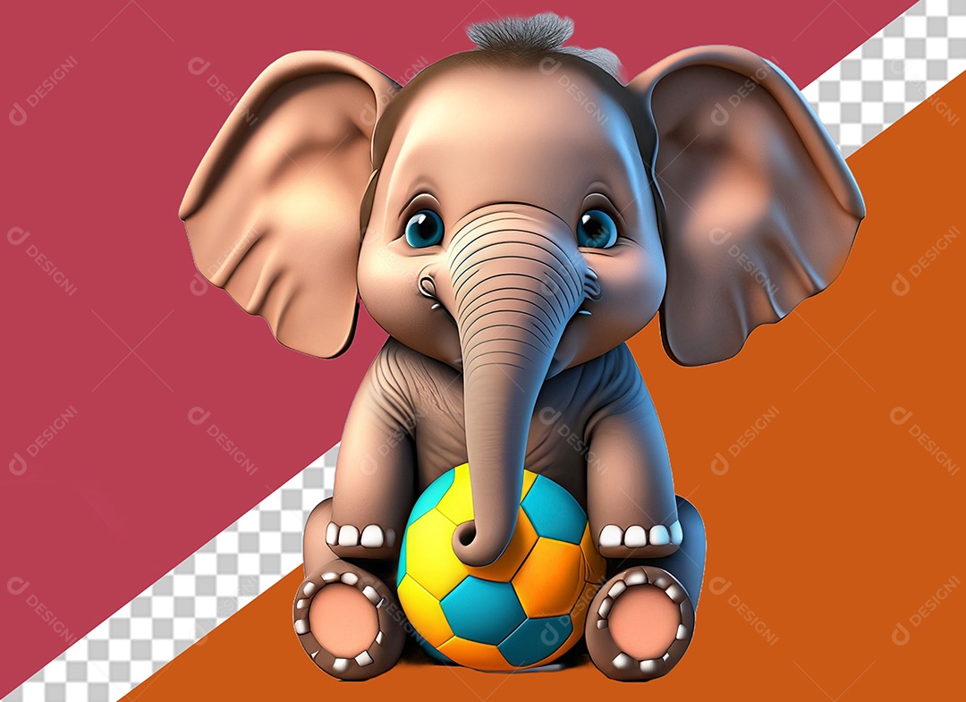 Elefante com uma Bola Elemento 3D para Composição PSD