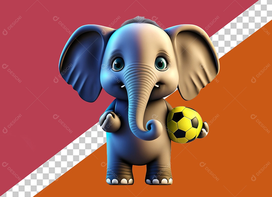 Elefante Segurando uma Bola Elemento 3D para Composição PSD