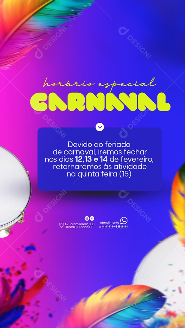 Social Media Story Horário Especial Carnaval PSD Editável