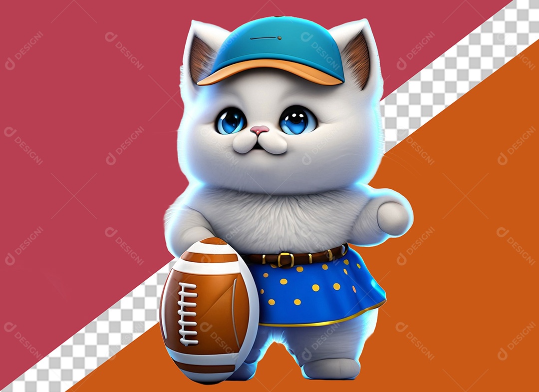 Gatinho com uma Bola de Futebol Americano Elemento 3D para Composição PSD